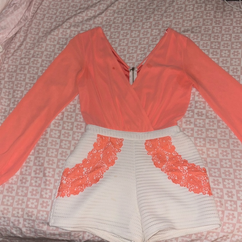 soieblu romper coral and white